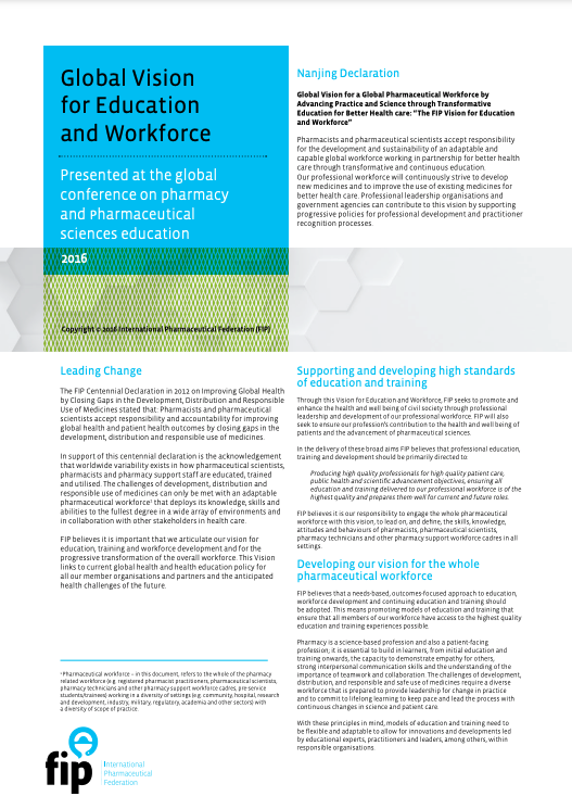 Global Vision for Education and Workforce: Presented at the global conference on pharmacy and Pharmaceutical sciences education (2016) Thumbnail