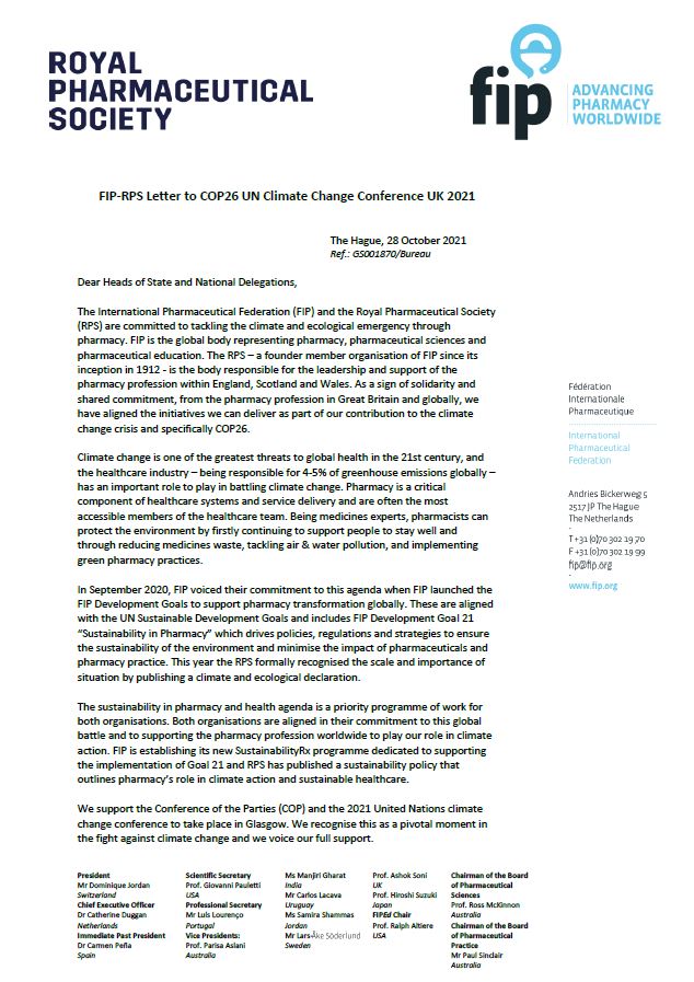FIP-RPS Letter to COP26 UN Climate Change Conference UK 2021 Thumbnail