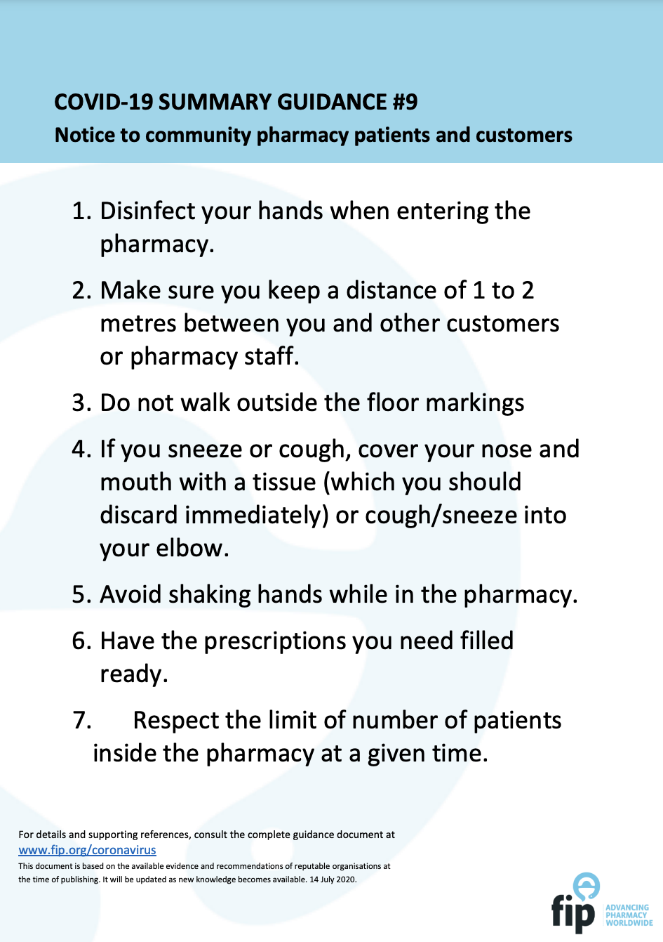 COVID-19 Summary Guidance #9: Notice to community pharmacy patients and customers (2020) Thumbnail