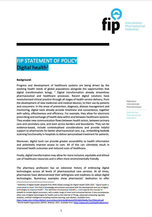 FIP Statement of Policy: Digital health (2021) Thumbnail