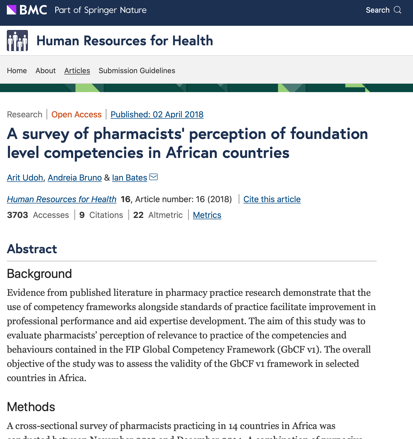 A survey of pharmacists’ perception of foundation level competencies in African countries (2018) Thumbnail