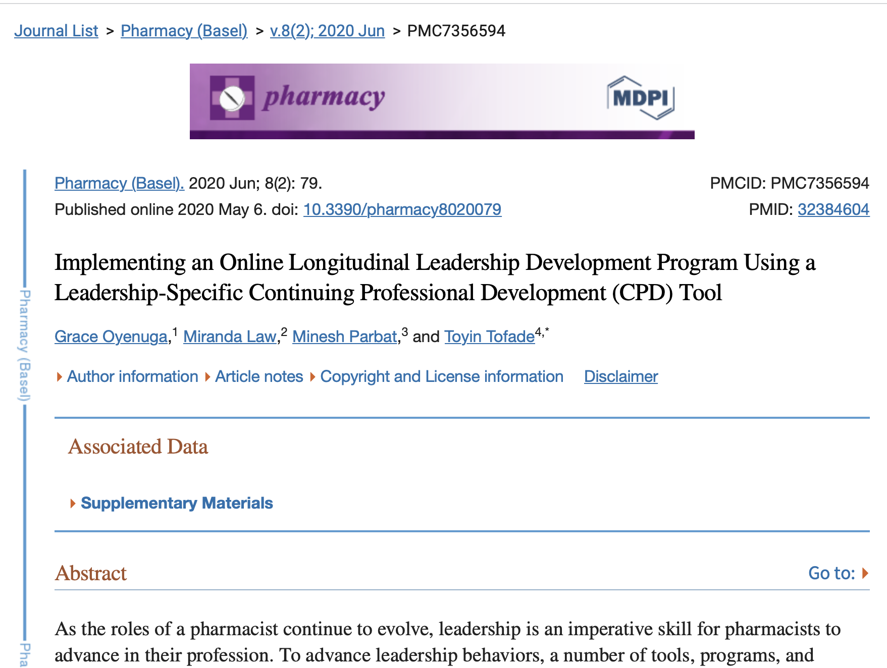 Implementing an Online Longitudinal Leadership Development Program Using a Leadership-Specific Continuing Professional Development (CPD) Tool (2020) Thumbnail