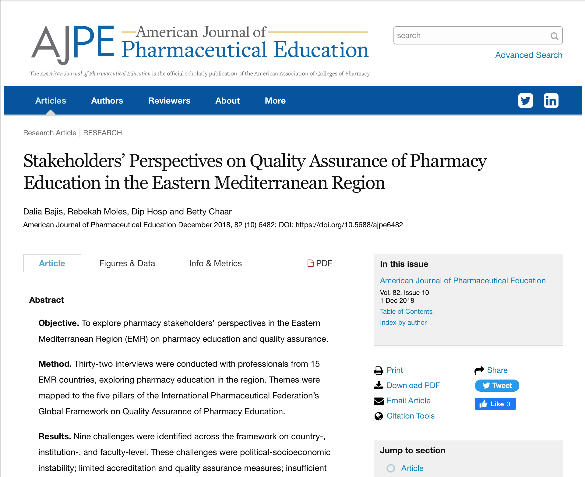 Stakeholders’ Perspectives on Quality Assurance of Pharmacy Education in the Eastern Mediterranean Region (2018) Thumbnail