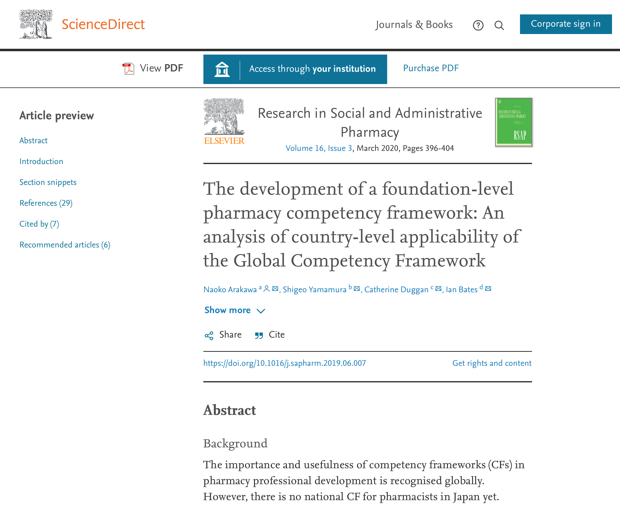 The development of a foundation-level pharmacy competency framework: An analysis of country-level applicability of the Global Competency Framework (2020) Thumbnail