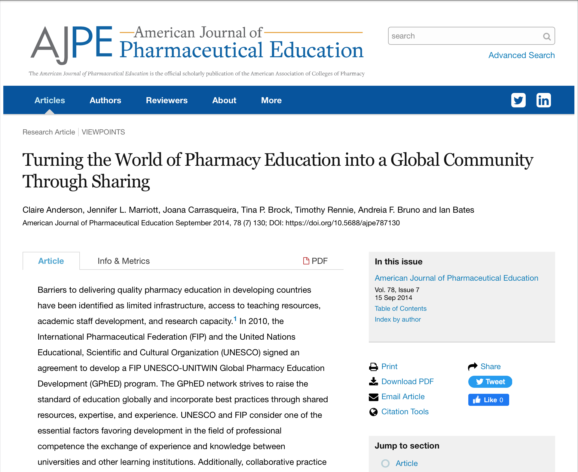 Turning the World of Pharmacy Education into a Global Community Through Sharing (2014) Thumbnail