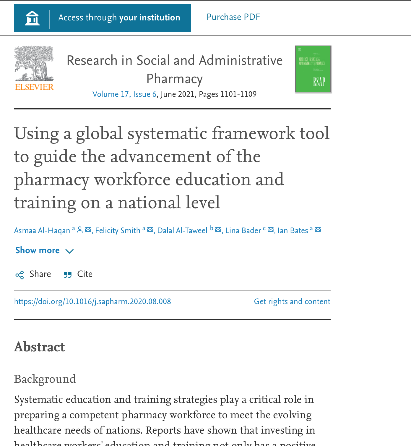 Using a Global Systematic Framework Tool to Guide the Advancement of the Pharmacy Workforce Education and Training on a National Level (2021) Thumbnail